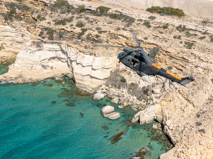 RAF Puma Helicopter in flight over Cyprus 2025 Photo Print - Royal Air Force Aircraft Posters, Prints, & Visual Artwork Hampshire Prints 6 x 4 No Frame No