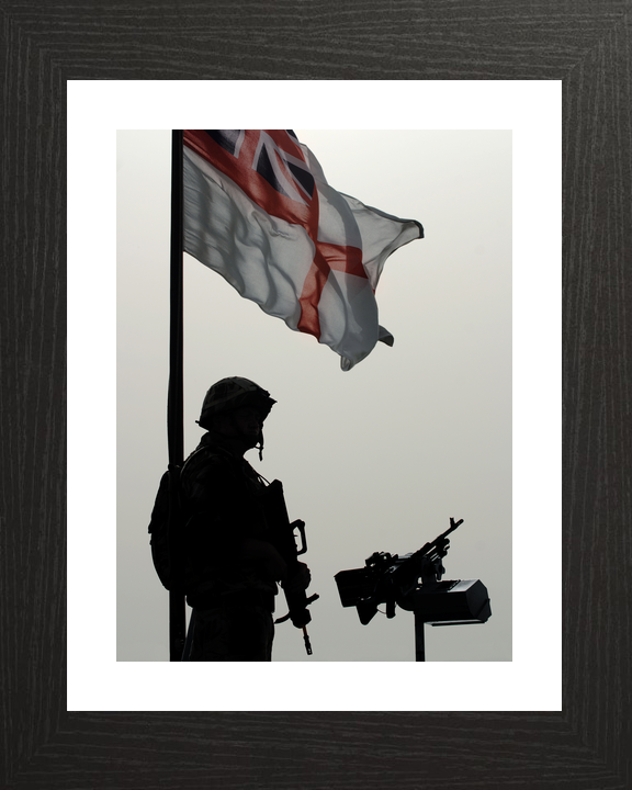 Royal Navy Sentry and White Ensign Umm Qasr Iraq April 2008