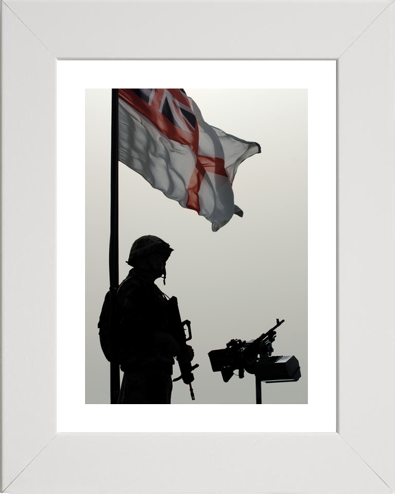 Royal Navy Sentry and White Ensign Umm Qasr Iraq April 2008