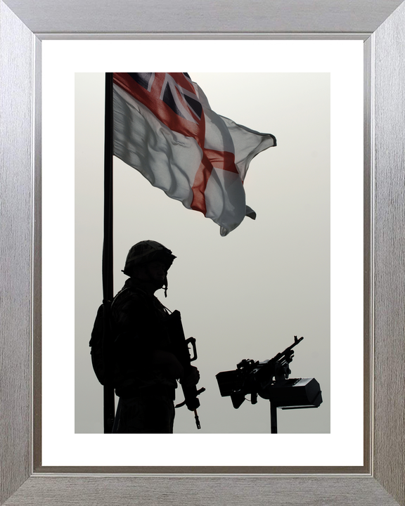 Royal Navy Sentry and White Ensign Umm Qasr Iraq April 2008