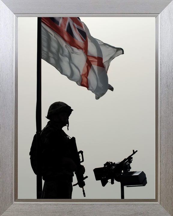 Royal Navy Sentry and White Ensign Umm Qasr Iraq April 2008