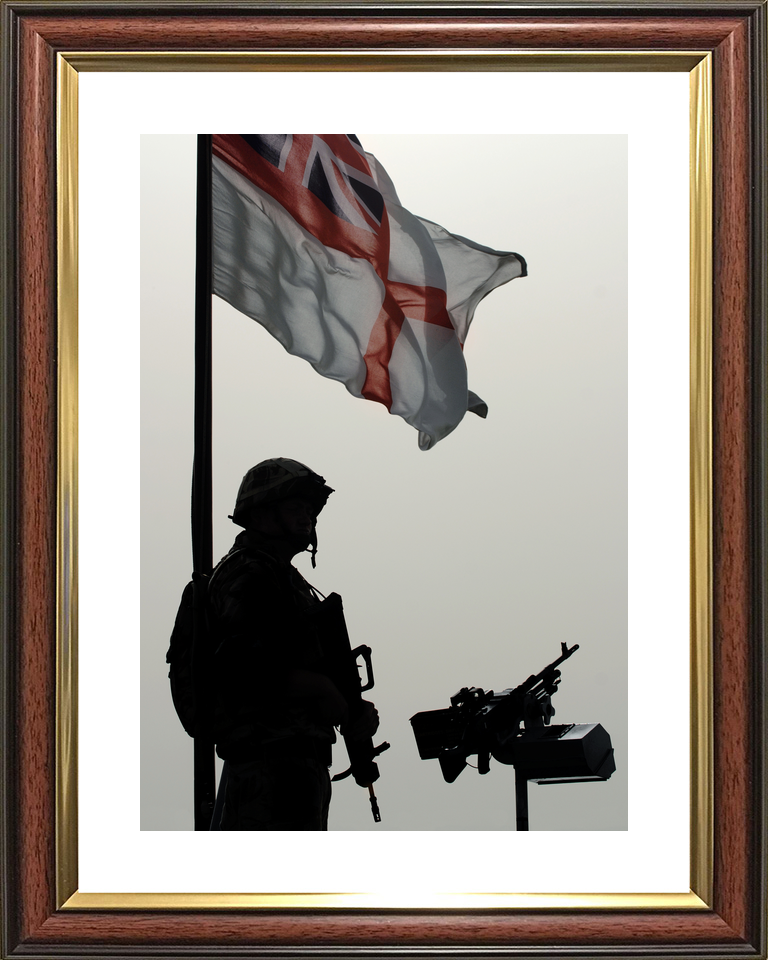 Royal Navy Sentry and White Ensign Umm Qasr Iraq April 2008