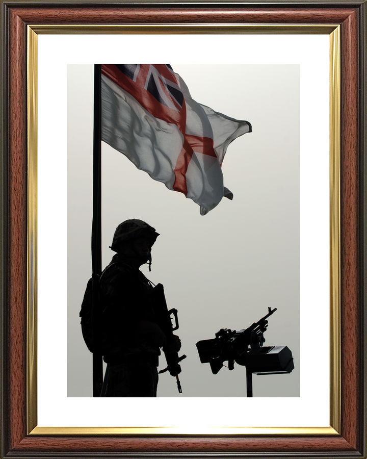 Royal Navy Sentry and White Ensign Umm Qasr Iraq April 2008