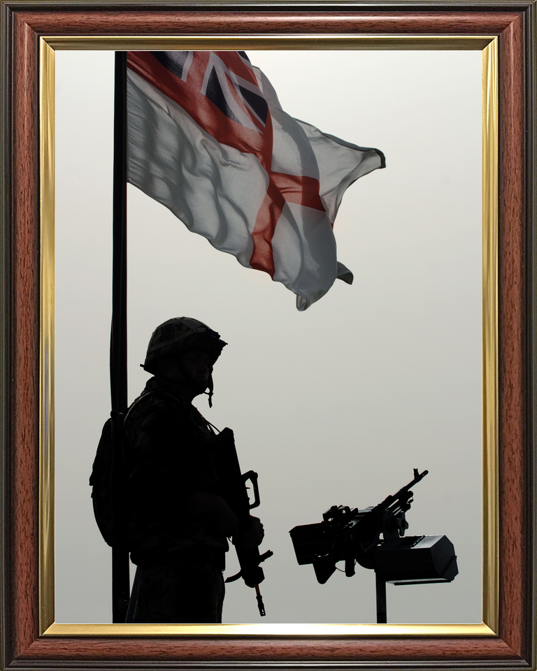 Royal Navy Sentry and White Ensign Umm Qasr Iraq April 2008