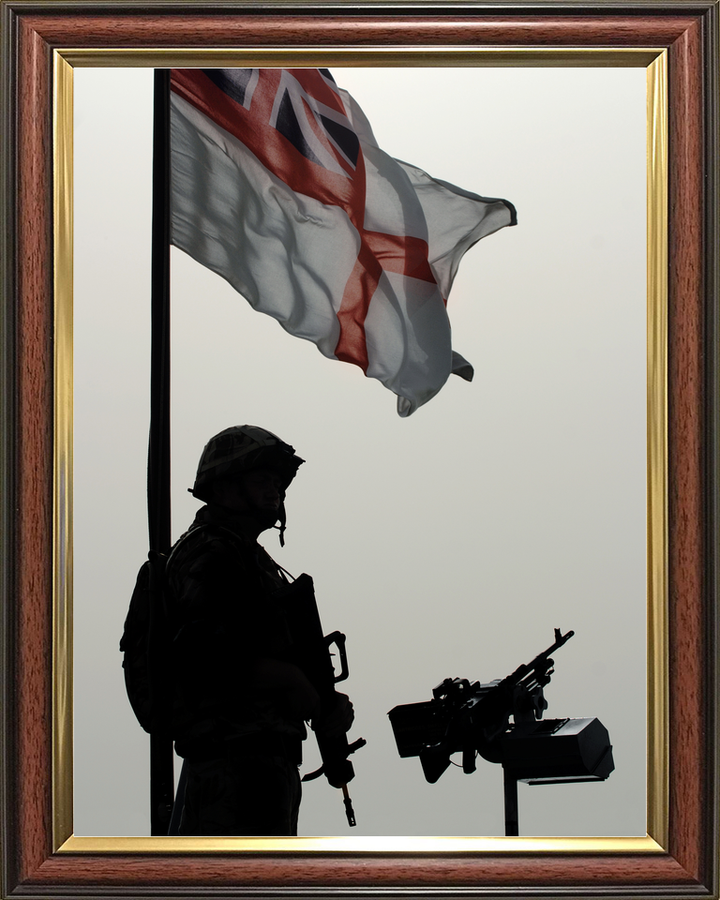 Royal Navy Sentry and White Ensign Umm Qasr Iraq April 2008