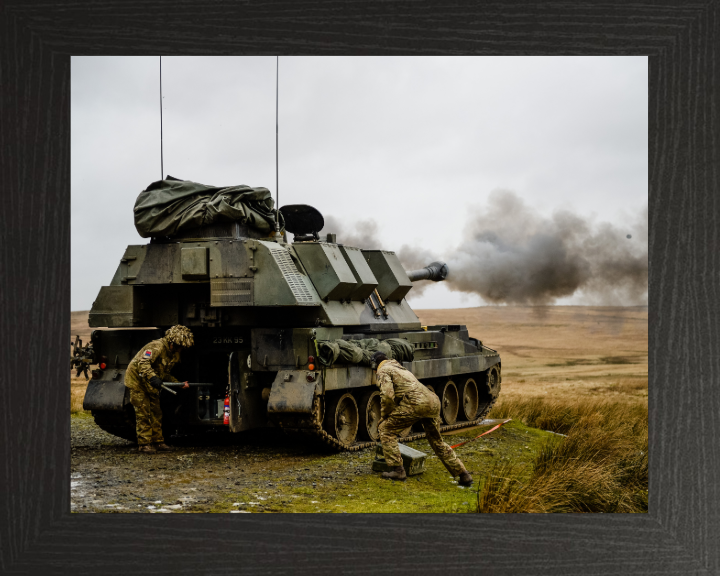 AS90 Self-Propelled Artillery Vehicle firing Photo Print - British Army Vehicle Hampshire Prints 10 x 8 Black Frame No