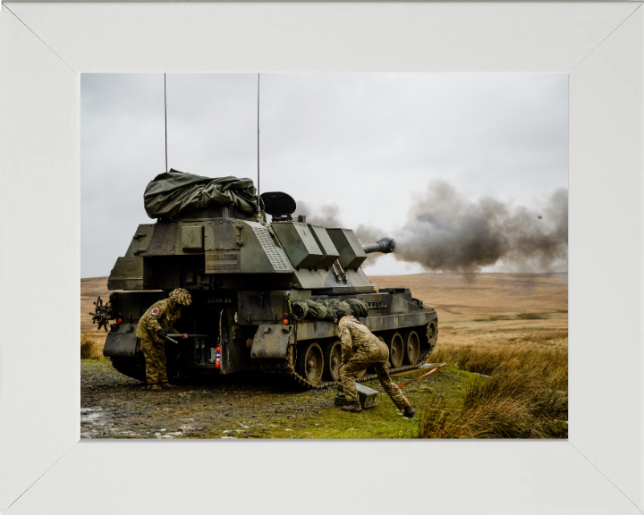 AS90 Self-Propelled Artillery Vehicle firing Photo Print - British Army Vehicle Hampshire Prints 10 x 8 White Frame No