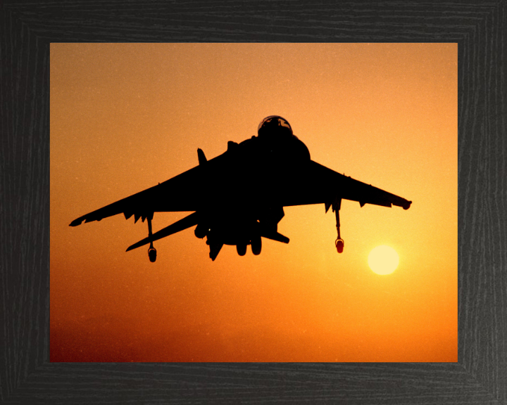 Harrier GR7 Silhouette at Sunset Photo Print - Royal Navy Aircraft Hampshire Prints 10 x 8 Black Frame No