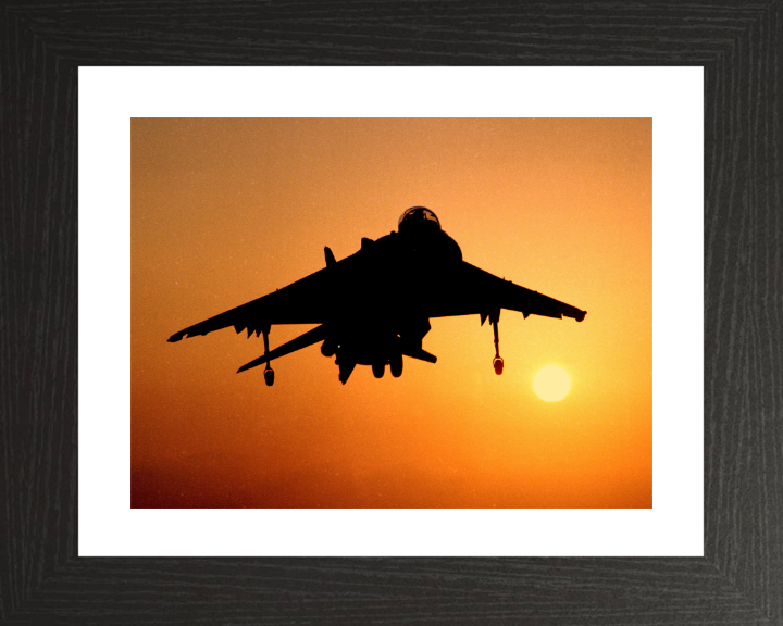 Harrier GR7 Silhouette at Sunset Photo Print - Royal Navy Aircraft Hampshire Prints 10 x 8 Black Frame Yes