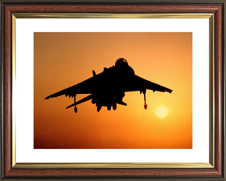 Harrier GR7 Silhouette at Sunset Photo Print - Royal Navy Aircraft Hampshire Prints 10 x 8 Classic Frame Yes