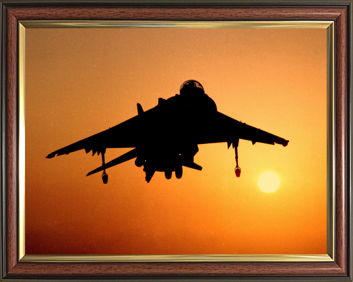 Harrier GR7 Silhouette at Sunset Photo Print - Royal Navy Aircraft Hampshire Prints 10 x 8 Classic Frame No