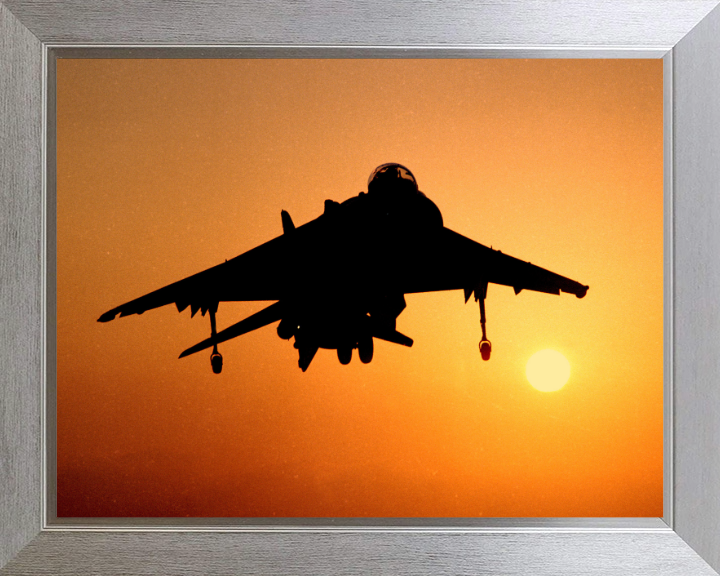 Harrier GR7 Silhouette at Sunset Photo Print - Royal Navy Aircraft Hampshire Prints 10 x 8 Silver Frame No