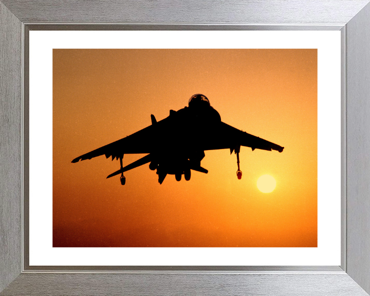 Harrier GR7 Silhouette at Sunset Photo Print - Royal Navy Aircraft Hampshire Prints 10 x 8 Silver Frame Yes