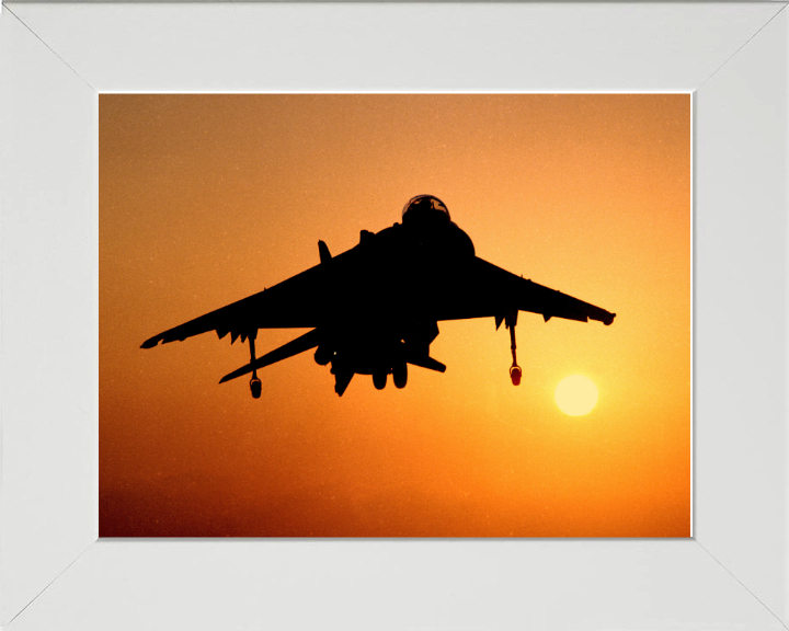 Harrier GR7 Silhouette at Sunset Photo Print - Royal Navy Aircraft Hampshire Prints 10 x 8 White Frame No