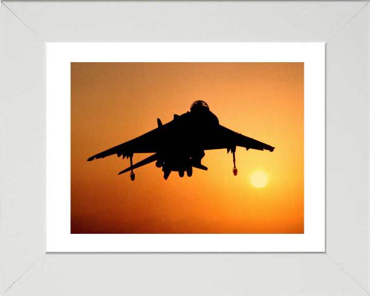 Harrier GR7 Silhouette at Sunset Photo Print - Royal Navy Aircraft Hampshire Prints 10 x 8 White Frame Yes
