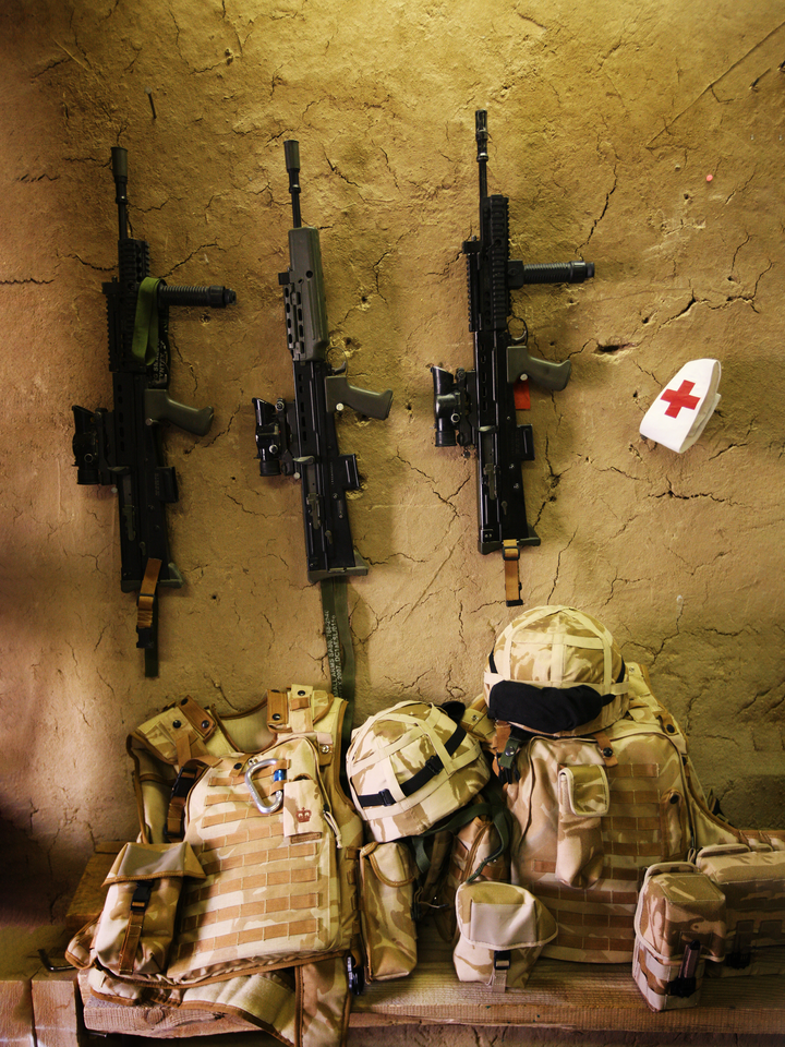 Royal Marines SA80s and kit on a wall in Afghanistan Photo Print Hampshire Prints 6 x 4 No Frame No