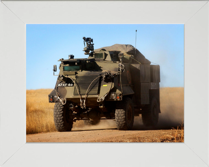 Saxon Armoured Personnel Vehicle Photo Print - British Army Vehicle Hampshire Prints 10 x 8 White Frame No