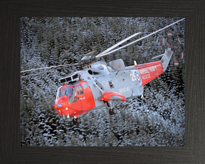 SAR Sea King Helicopter In flight Photo Print - Royal Navy Aircraft Hampshire Prints 10 x 8 Black Frame No