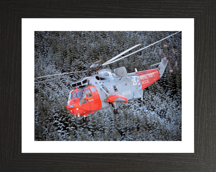 SAR Sea King Helicopter In flight Photo Print - Royal Navy Aircraft Hampshire Prints 10 x 8 Black Frame Yes