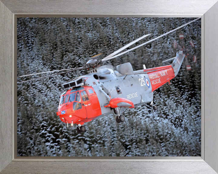 SAR Sea King Helicopter In flight Photo Print - Royal Navy Aircraft Hampshire Prints 10 x 8 Silver Frame No