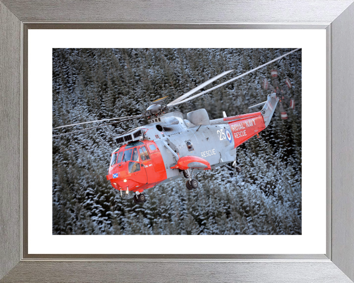 SAR Sea King Helicopter In flight Photo Print - Royal Navy Aircraft Hampshire Prints 10 x 8 Silver Frame Yes