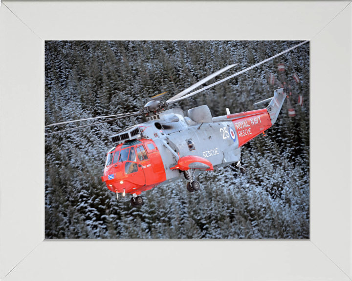 SAR Sea King Helicopter In flight Photo Print - Royal Navy Aircraft Hampshire Prints 10 x 8 White Frame No