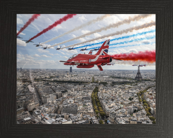 RAF Red Arrows over Paris Photo Print - Royal Air Force Aircraft Hampshire Prints 10 x 8 Black Frame No