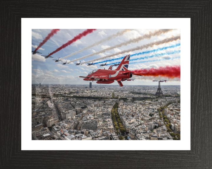 RAF Red Arrows over Paris Photo Print - Royal Air Force Aircraft Hampshire Prints 10 x 8 Black Frame Yes