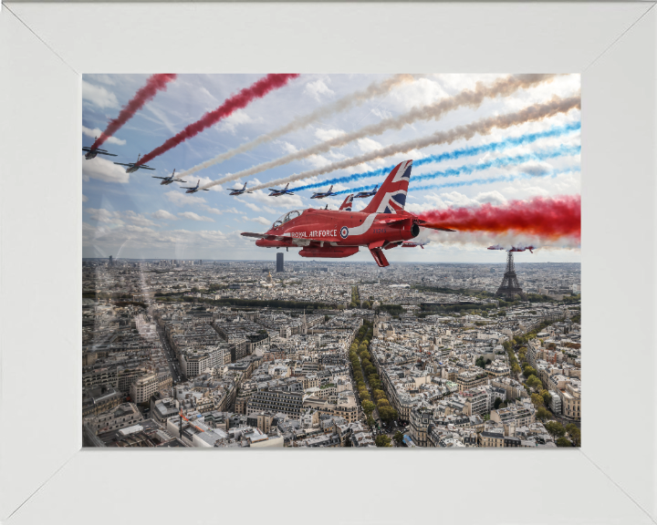 RAF Red Arrows over Paris Photo Print - Royal Air Force Aircraft Hampshire Prints 10 x 8 White Frame No