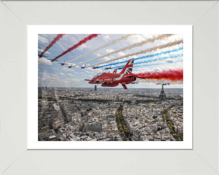 RAF Red Arrows over Paris Photo Print - Royal Air Force Aircraft Hampshire Prints 10 x 8 White Frame Yes