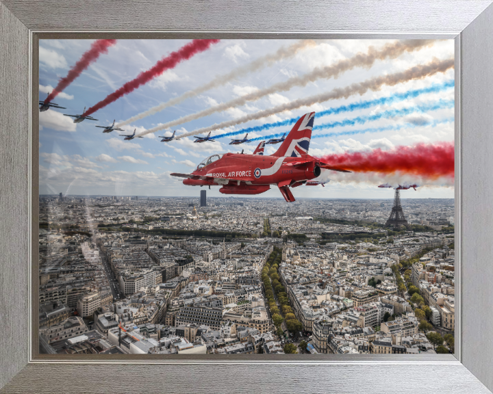 RAF Red Arrows over Paris Photo Print - Royal Air Force Aircraft Hampshire Prints 10 x 8 Silver Frame No