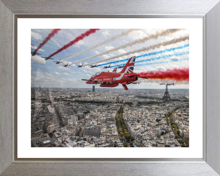 RAF Red Arrows over Paris Photo Print - Royal Air Force Aircraft Hampshire Prints 10 x 8 Silver Frame Yes