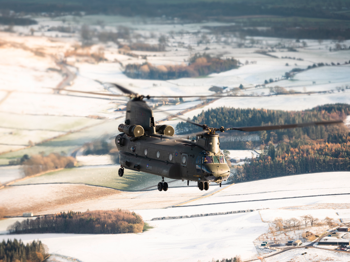 RAF Chinook Helicopter Flies Over Winter Countryside 2025 Photo Print - Royal Air Force Aircraft Posters, Prints, & Visual Artwork Hampshire Prints 6 x 4 No Frame No