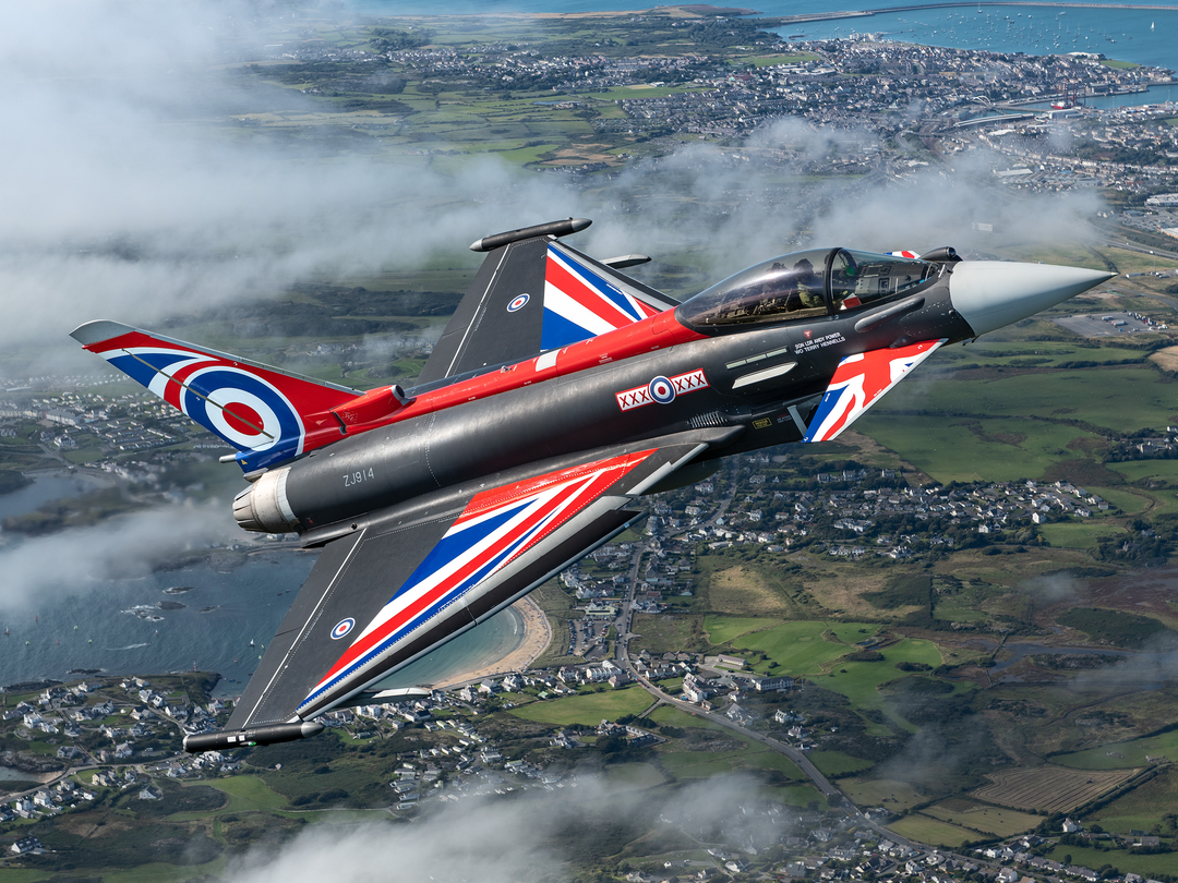 RAF Typhoon Union Jack livery over the Menai Straits Photo Print - Royal Air Force Aircraft Hampshire Prints 6 x 4 No Frame No