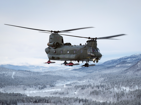 RAF Chinook Helicopter Wheel Skis Ground View February 2026