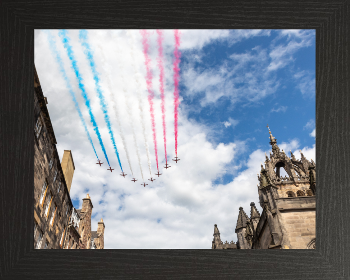 RAF Red Arrows over Edinburgh Photo Print - Royal Air Force Aircraft Hampshire Prints 10 x 8 Black Frame No