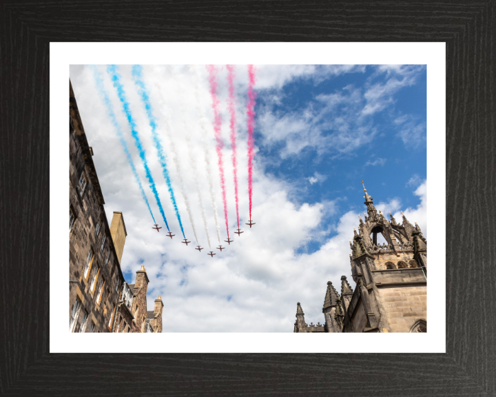RAF Red Arrows over Edinburgh Photo Print - Royal Air Force Aircraft Hampshire Prints 10 x 8 Black Frame Yes
