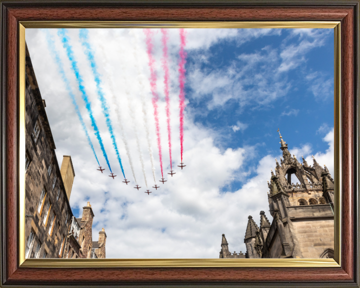 RAF Red Arrows over Edinburgh Photo Print - Royal Air Force Aircraft Hampshire Prints 10 x 8 Classic Frame No
