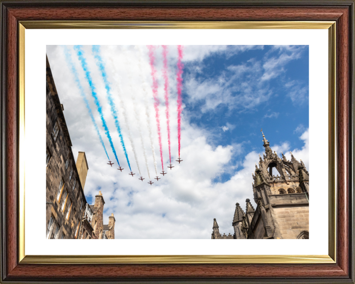 RAF Red Arrows over Edinburgh Photo Print - Royal Air Force Aircraft Hampshire Prints 10 x 8 Classic Frame Yes
