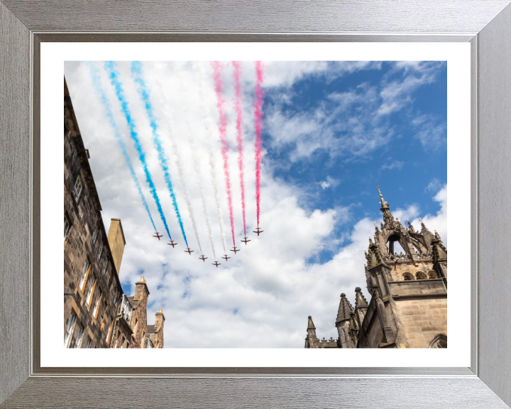 RAF Red Arrows over Edinburgh Photo Print - Royal Air Force Aircraft Hampshire Prints 10 x 8 Silver Frame Yes