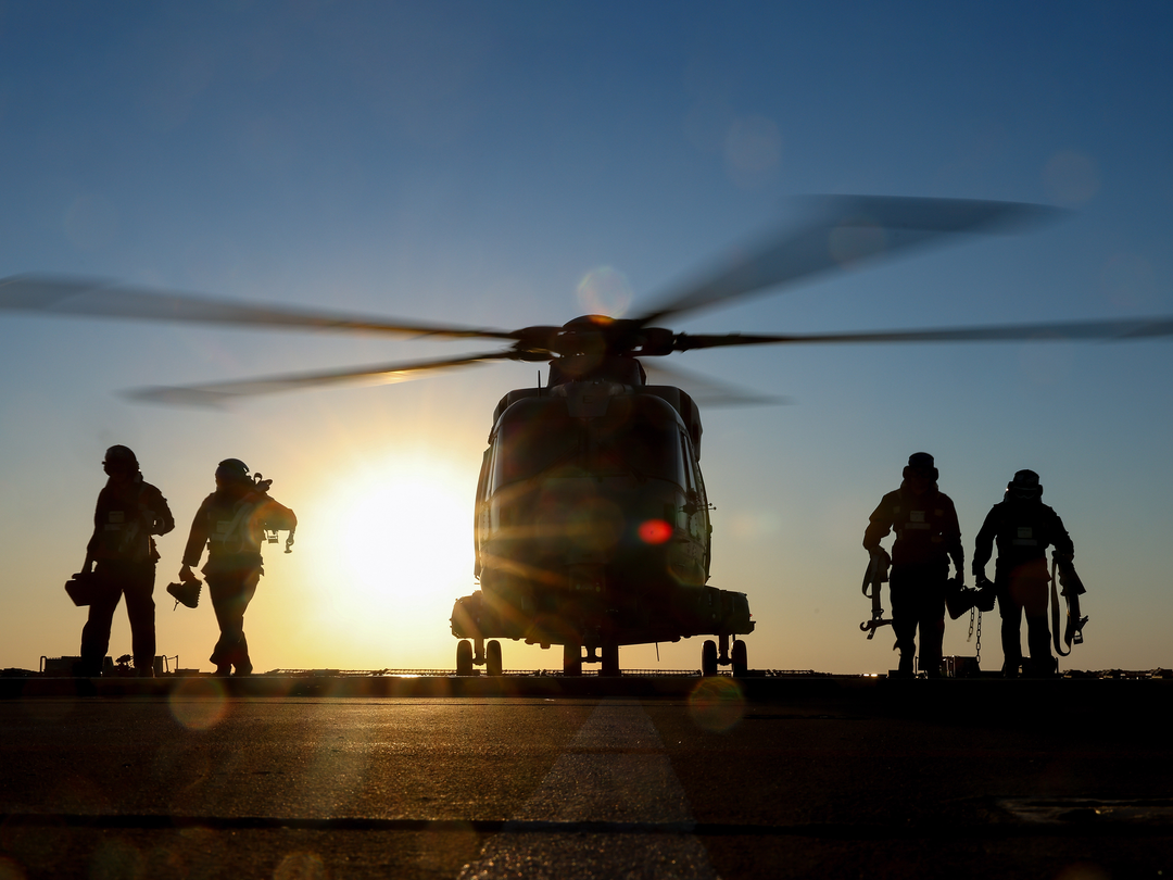 Merlin Helicopter on a Flight Deck at Sunset Photo Print - Royal Navy Aircraft Hampshire Prints 6 x 4 No Frame No