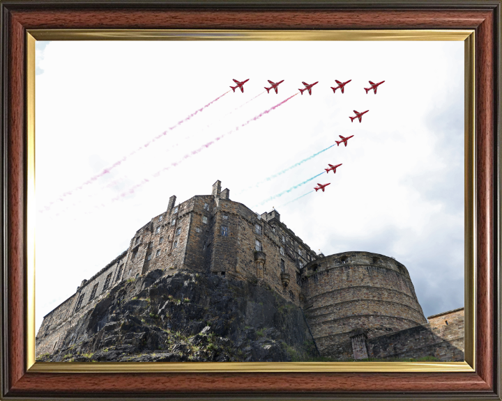 RAF Red Arrows over Edinburgh Castle Photo Print - Royal Air Force Aircraft Hampshire Prints 10 x 8 Classic Frame No