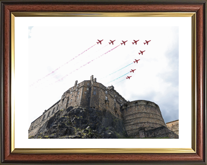 RAF Red Arrows over Edinburgh Castle Photo Print - Royal Air Force Aircraft Hampshire Prints 10 x 8 Classic Frame Yes