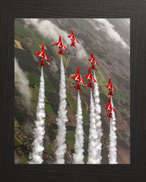 RAF Red Arrows in formation Photo Print - Royal Air Force Aircraft Hampshire Prints 10 x 8 Black Frame No