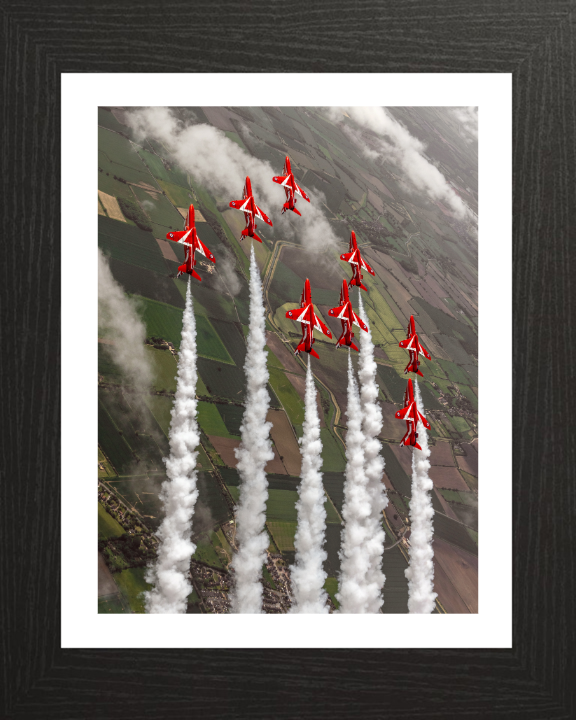 RAF Red Arrows in formation Photo Print - Royal Air Force Aircraft Hampshire Prints 10 x 8 Black Frame Yes