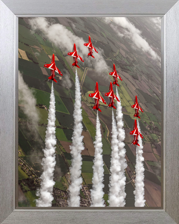 RAF Red Arrows in formation Photo Print - Royal Air Force Aircraft Hampshire Prints 10 x 8 Silver Frame No