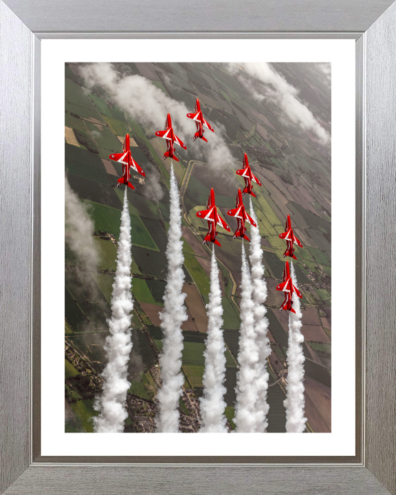 RAF Red Arrows in formation Photo Print - Royal Air Force Aircraft Hampshire Prints 10 x 8 Silver Frame Yes