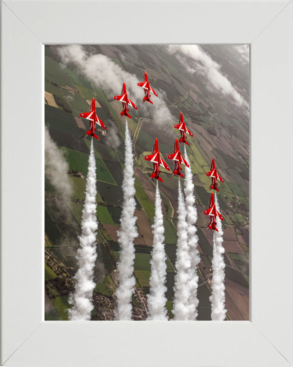 RAF Red Arrows in formation Photo Print - Royal Air Force Aircraft Hampshire Prints 10 x 8 White Frame No