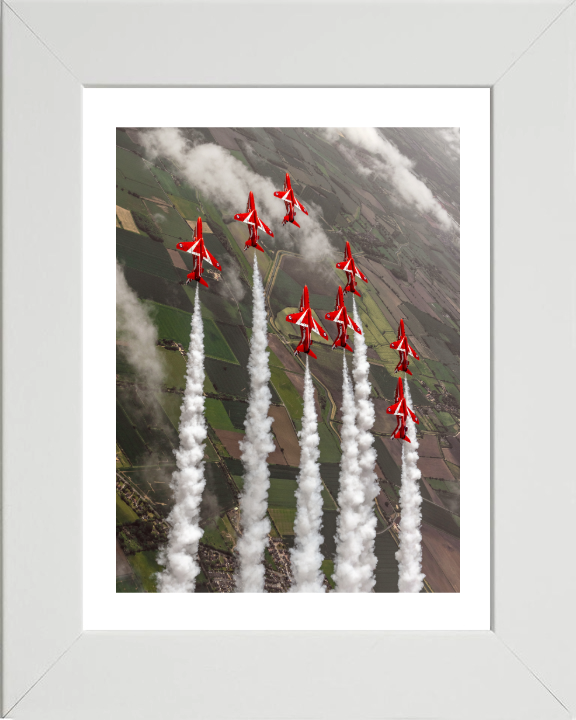 RAF Red Arrows in formation Photo Print - Royal Air Force Aircraft Hampshire Prints 10 x 8 White Frame Yes