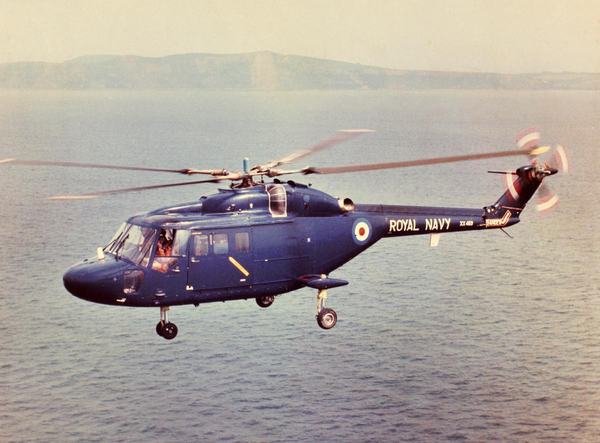 Royal Navy Lynx Helicopter in Flight 1984